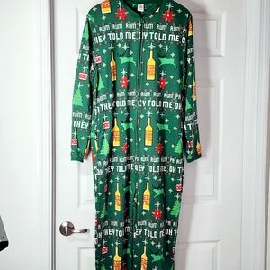 Christmas Union Suit Green Egg Nog Rum One Piece Full Zip Pajamas Large